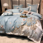 Lenjerie De Pat cu broderie Bumbac Satinat 100% Deluxe Antisifonare,Gri-Ambalaj Cadou Elegant - imagine 2