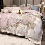 Lenjerie De Pat cu broderie Bumbac Satinat 100% Deluxe Antisifonare,Roz-Ambalaj Cadou Elegant - imagine 5