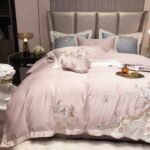 Lenjerie De Pat cu broderie Bumbac Satinat 100% Deluxe Antisifonare,Roz-Ambalaj Cadou Elegant - imagine 4