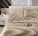 Set Lenjerie de Pat cu Blăniță Moale și Pilotă 6 Piese 200x230 cm-Bej - imagine 4