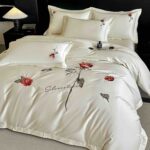 Lenjerie De Pat cu broderie Bumbac Satinat 100% Deluxe Antisifonare -Ambalaj Cadou Elegant - imagine 2