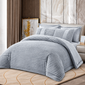 Set Lenjerie de Pat cu Blăniță Moale și Pilotă 6 Piese 200x230 cm-Gri